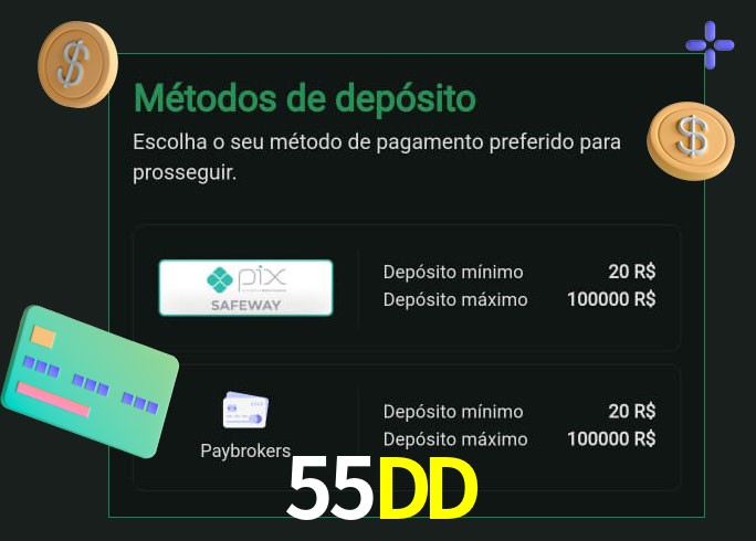 O cassino 55DD oferece uma grande variedade de métodos de pagamento
